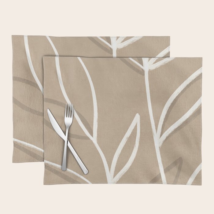 Abstract beige line art botanical Placemat Gallery Image 1