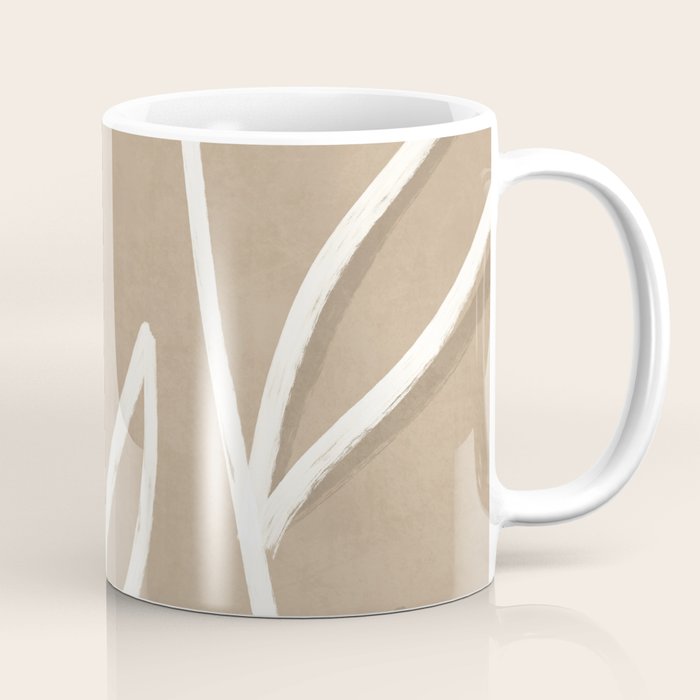 Abstract beige line art botanical Coffee Mug Gallery Image 1