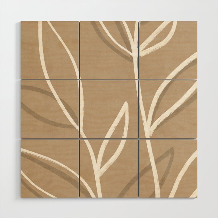 Abstract beige line art botanical Wood Wall Art Gallery Image 1