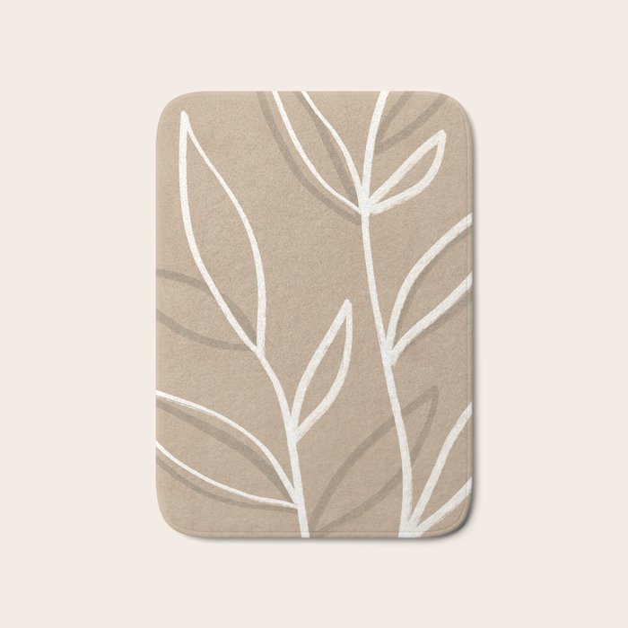Abstract beige line art botanical Bath Mat Gallery Image 1
