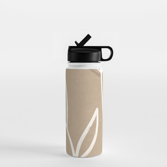 Abstract beige line art botanical Water Bottle Gallery Image 1