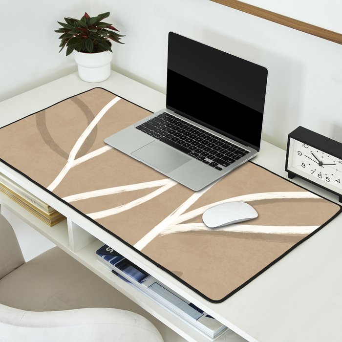 Abstract beige line art botanical Desk Mat Gallery Image 2