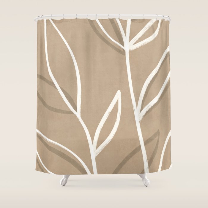 Abstract beige line art botanical Shower Curtain Gallery Image 1