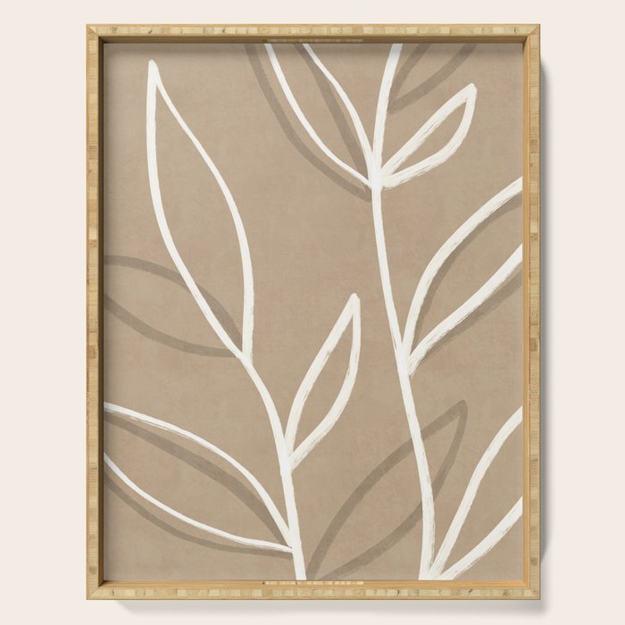 Abstract beige line art botanical Serving Tray Gallery Image 1