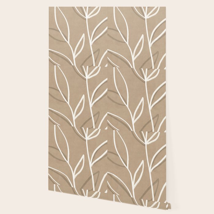 Abstract beige line art botanical Wallpaper Gallery Image 2