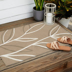 Abstract beige line art botanical Outdoor Rug Gallery Image 2