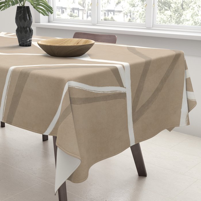 Abstract beige line art botanical Tablecloth Gallery Image 3