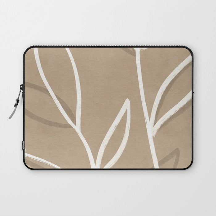Abstract beige line art botanical Laptop Sleeve Gallery Image 1