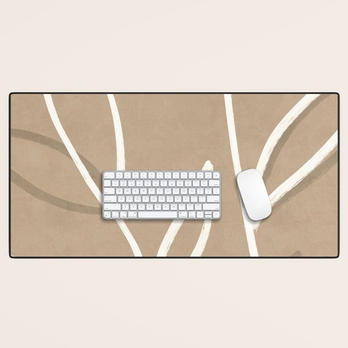 Abstract beige line art botanical Desk Mat Gallery Image 1