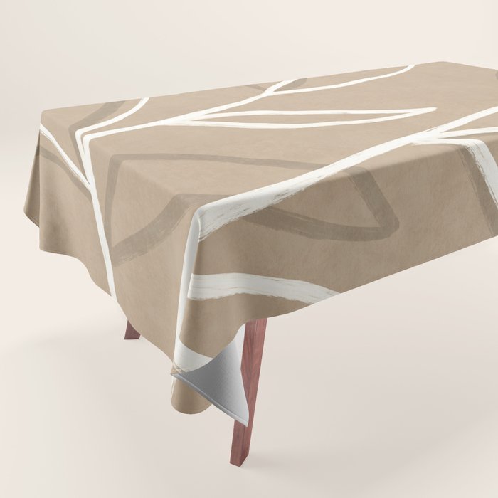 Abstract beige line art botanical Tablecloth Gallery Image 1