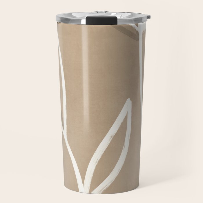 Abstract beige line art botanical Travel Mug Gallery Image 1