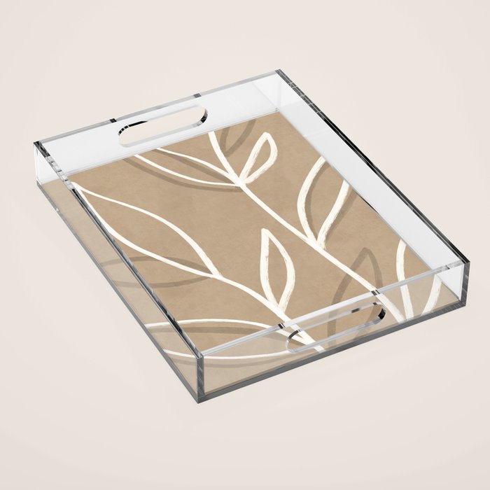 Abstract beige line art botanical Acrylic Tray Gallery Image 1