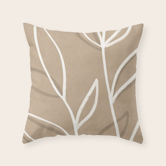 Abstract beige line art botanical Throw Pillow Gallery Image 6