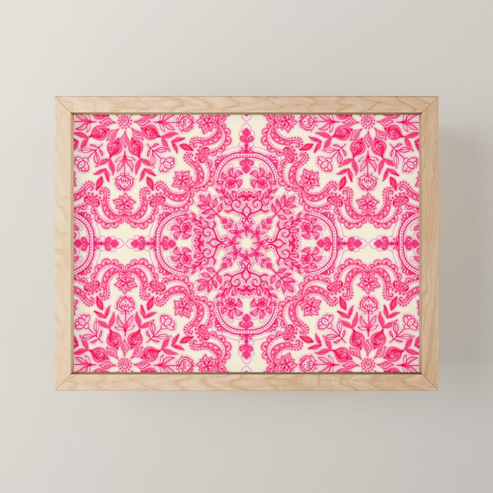 Hot Pink & Soft Cream Folk Art Pattern Mini Art Print Gallery Image 1