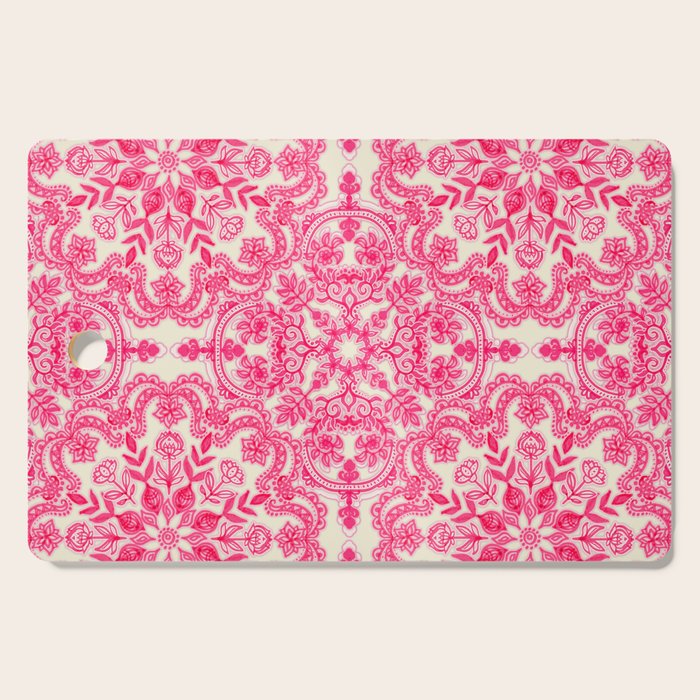 Hot Pink & Soft Cream Folk Art Pattern Cutting Board Gallery Image 1