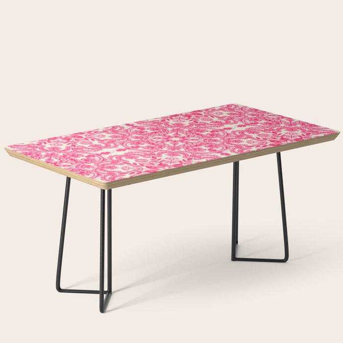Hot Pink & Soft Cream Folk Art Pattern Coffee Table Gallery Image 1