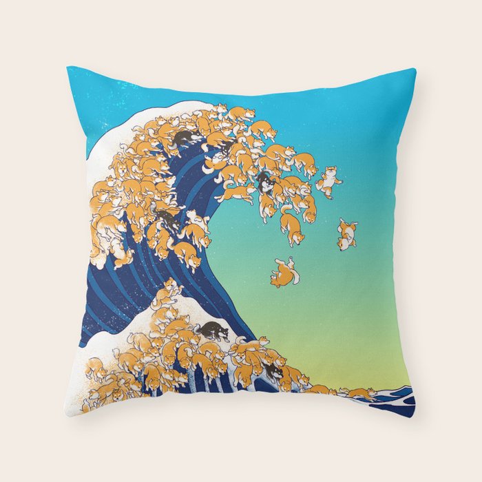 Shiba Inu in Great Wave Throw Pillow Gallery Image 6