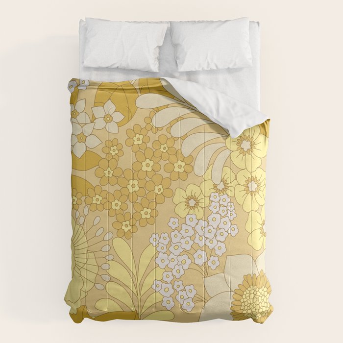 Yellow, Ivory & Brown Retro Floral Pattern Comforter Gallery Image 6