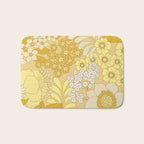 Yellow, Ivory & Brown Retro Floral Pattern Bath Mat Gallery Image 1