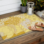 Yellow, Ivory & Brown Retro Floral Pattern Outdoor Rug Gallery Image 2
