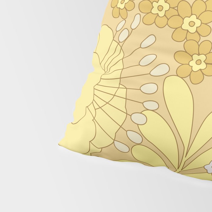 Yellow, Ivory & Brown Retro Floral Pattern Pillow Sham Gallery Image 4