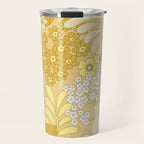 Yellow, Ivory & Brown Retro Floral Pattern Travel Mug Gallery Image 1