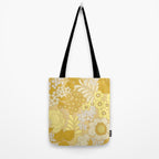 Yellow, Ivory & Brown Retro Floral Pattern Tote Bag Gallery Image 2