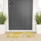 Yellow, Ivory & Brown Retro Floral Pattern Welcome Mat Gallery Image 3