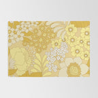 Yellow, Ivory & Brown Retro Floral Pattern Rug Gallery Image 2