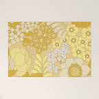 Yellow, Ivory & Brown Retro Floral Pattern Welcome Mat Gallery Image 1