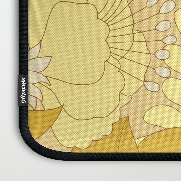 Yellow, Ivory & Brown Retro Floral Pattern Laptop Sleeve Gallery Image 3