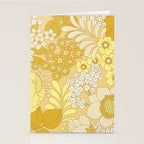 Yellow, Ivory & Brown Retro Floral Pattern Stationery Card Gallery Image 2