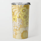 Yellow, Ivory & Brown Retro Floral Pattern Travel Mug Gallery Image 2