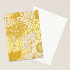 Yellow, Ivory & Brown Retro Floral Pattern Stationery Card Gallery Image 2