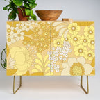 Yellow, Ivory & Brown Retro Floral Pattern Credenza Gallery Image 1