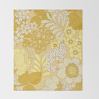 Yellow, Ivory & Brown Retro Floral Pattern Throw Blanket Gallery Image 2