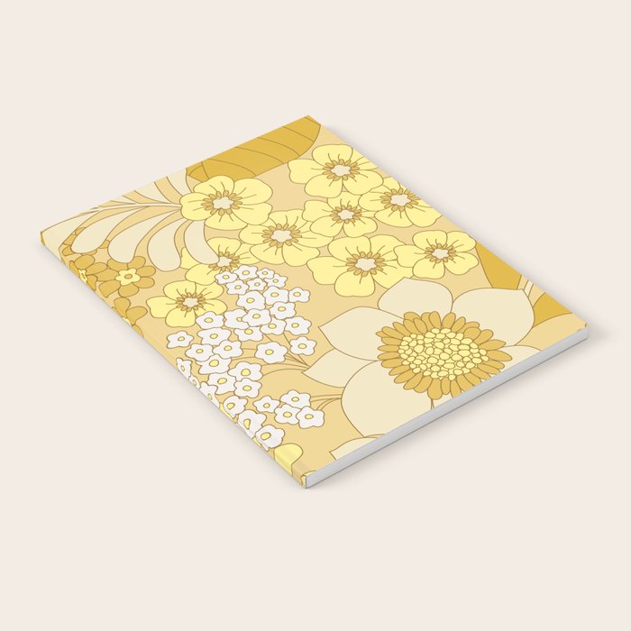 Yellow, Ivory & Brown Retro Floral Pattern Notebook Gallery Image 2