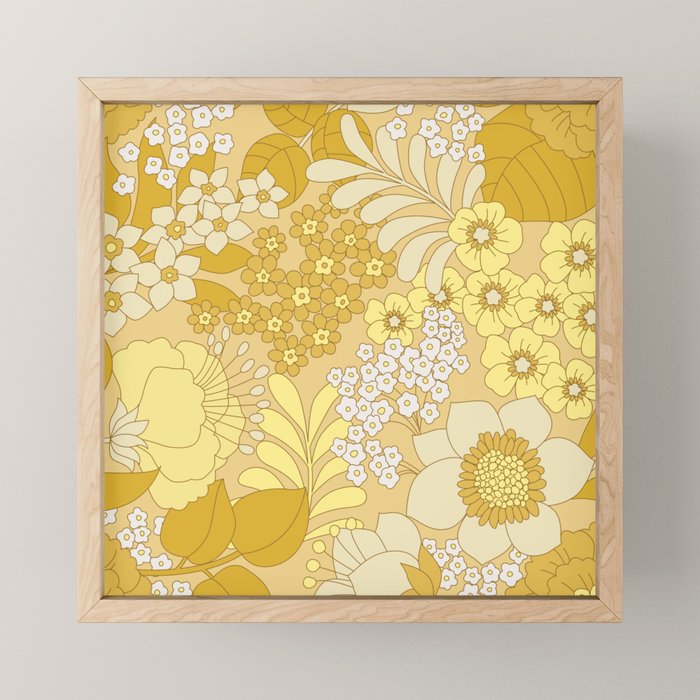 Yellow, Ivory & Brown Retro Floral Pattern Mini Art Print Gallery Image 1