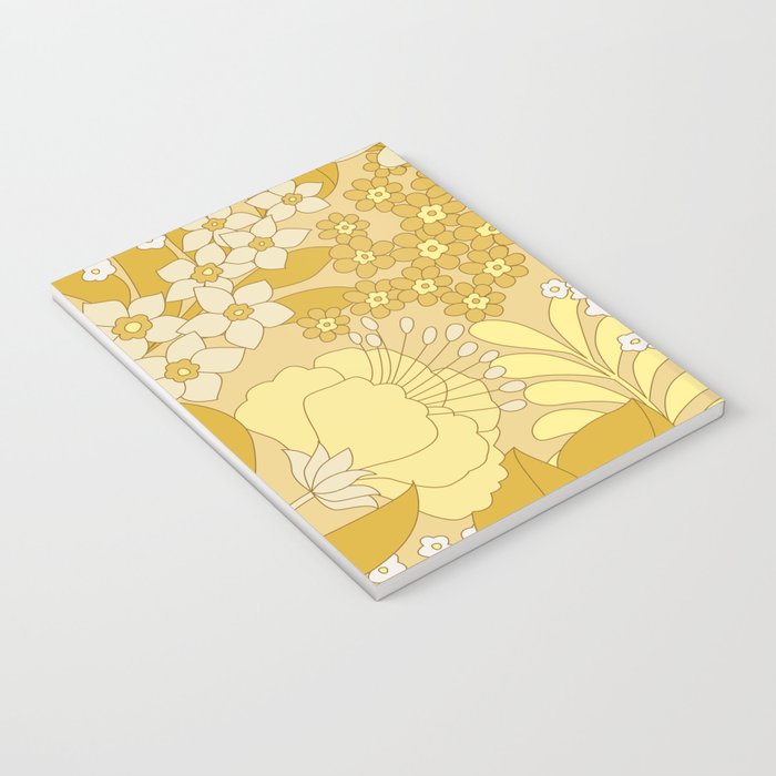 Yellow, Ivory & Brown Retro Floral Pattern Notebook Gallery Image 3