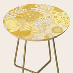 Yellow, Ivory & Brown Retro Floral Pattern Side Table Gallery Image 2