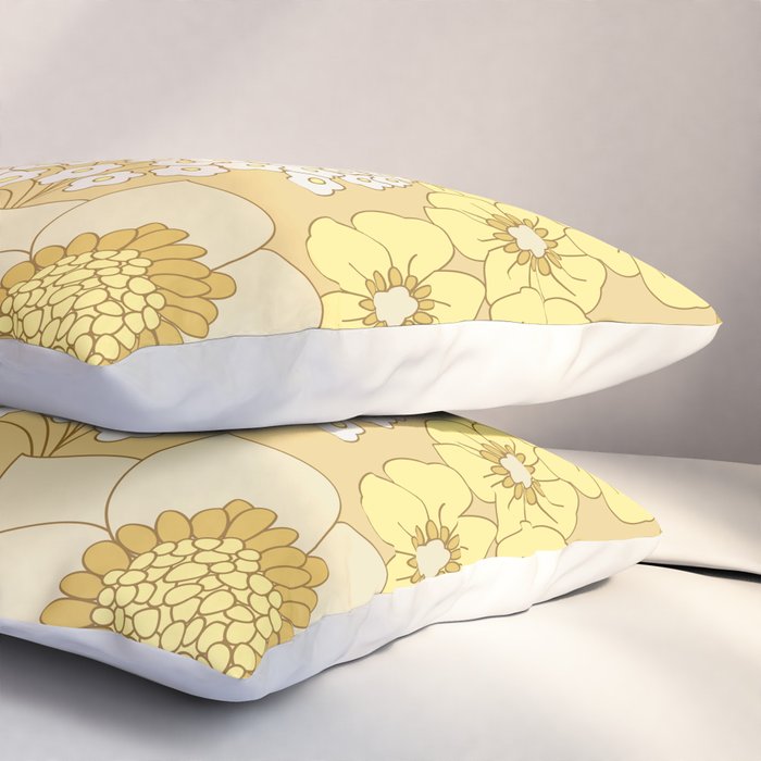 Yellow, Ivory & Brown Retro Floral Pattern Pillow Sham Gallery Image 3