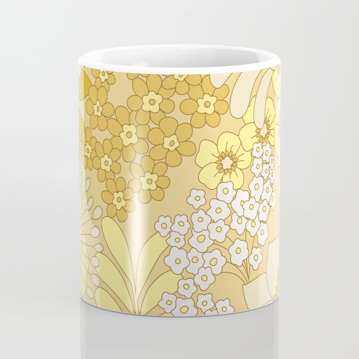 Yellow, Ivory & Brown Retro Floral Pattern Coffee Mug Gallery Image 4