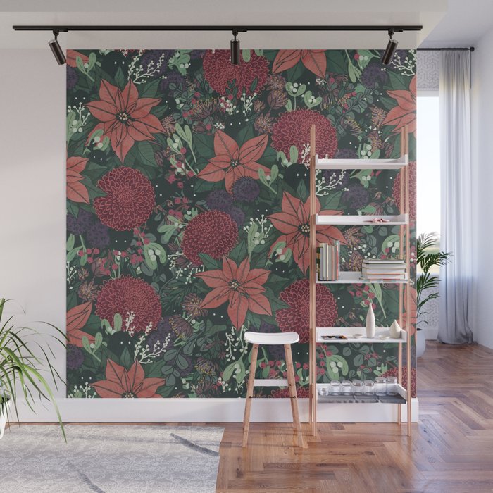 Wild Flowers Winter Bouquet (Enchanting Hidden Monsters in Dark Floral) Wall Mural Gallery Image 1