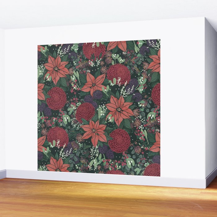 Wild Flowers Winter Bouquet (Enchanting Hidden Monsters in Dark Floral) Wall Mural Gallery Image 2