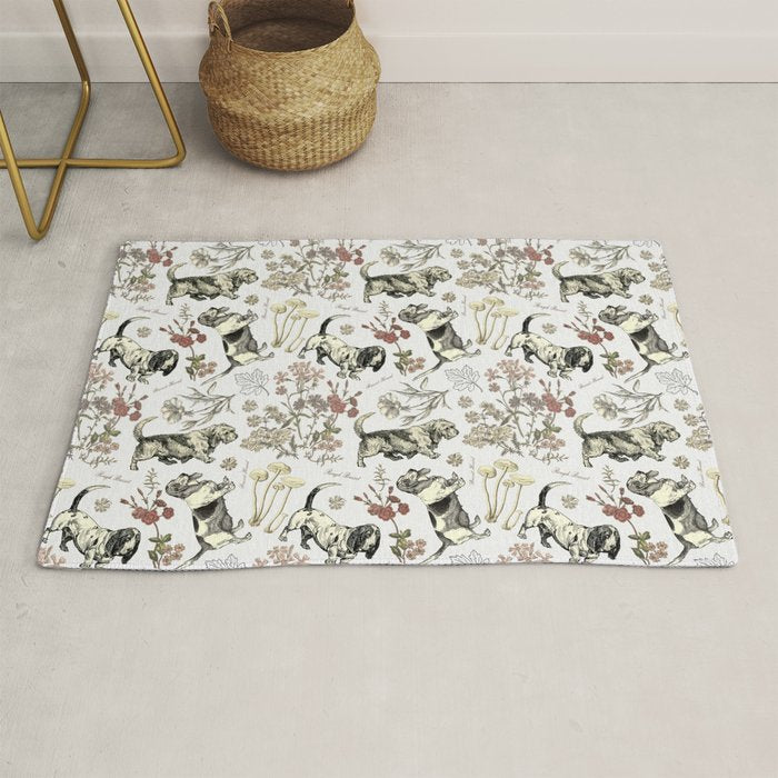 BASSET HOUNDS and MAGICAL MUSCHROOMS  Rug Gallery Image 1