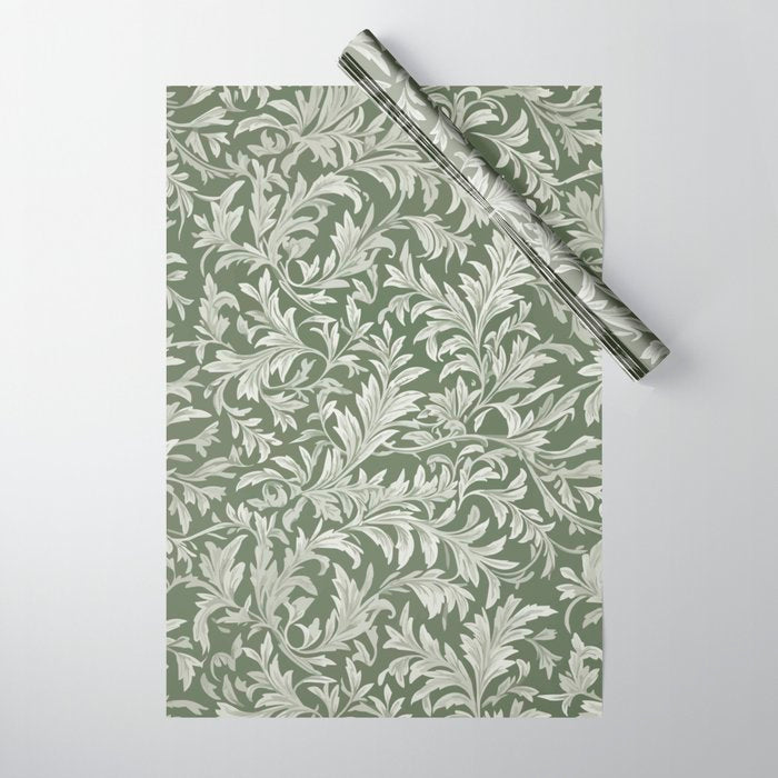 Countryside Bloom Sage Leaf Wrapping Paper Gallery Image 1