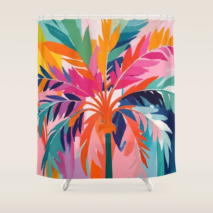 Colorful Tropical Palm Tree  Shower Curtain Gallery Image 1