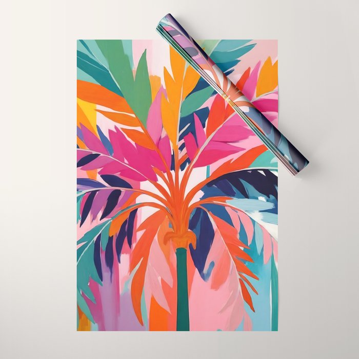 Colorful Tropical Palm Tree  Wrapping Paper Gallery Image 1