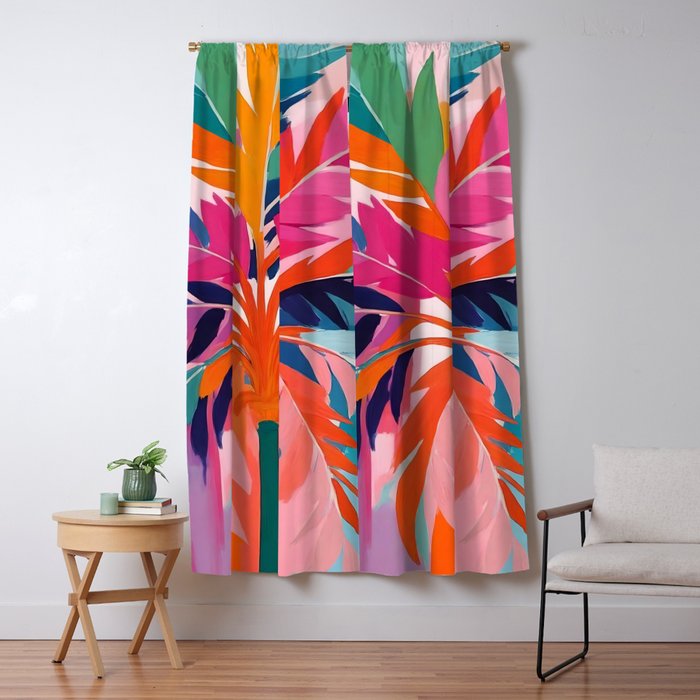 Colorful Tropical Palm Tree  Window Curtain