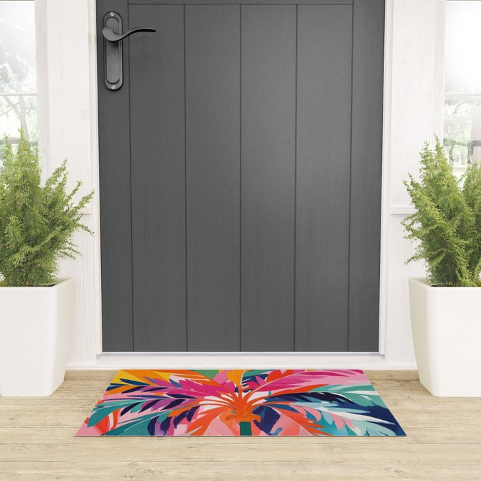 Colorful Tropical Palm Tree  Welcome Mat Gallery Image 3